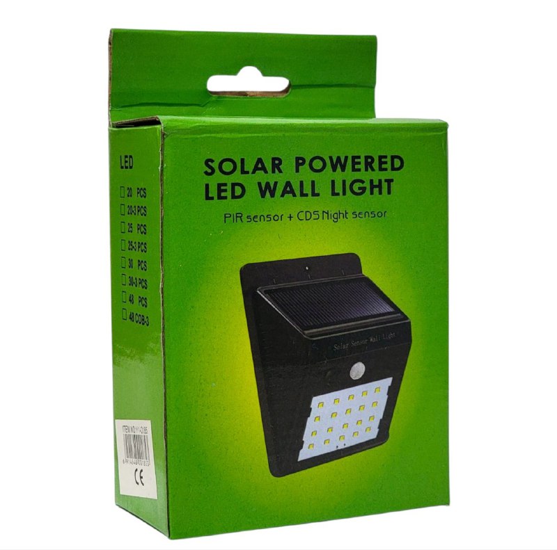 LUZ LED, SOLAR, LAMPARA DE PARED CON ENERGIA SOLAR, SENSOR DE MOVIMIENTO, GRAN ANGULO Y DISTANCIA SOLAR POWERED LED WALL