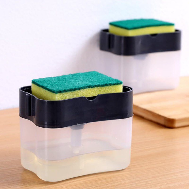 DISPENSADOR CARRITO DE JABON Y ESPONJA DISEÑO INOVADOR UNA SOLA MANO 385ML SOAP PUMP Y SPONGE CADDY