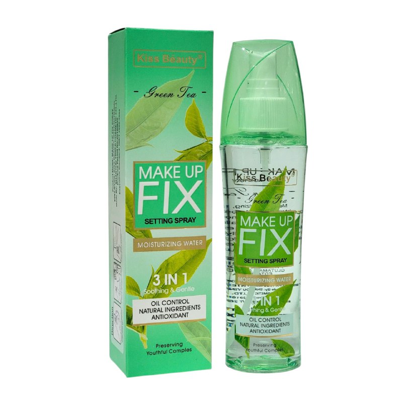FIJADOR DE MAQUILLAJE EN SPRAY 3 EN 1 DE TE VERDE HIDRATANTE CALMANTE KISS BEAUTY 150ML