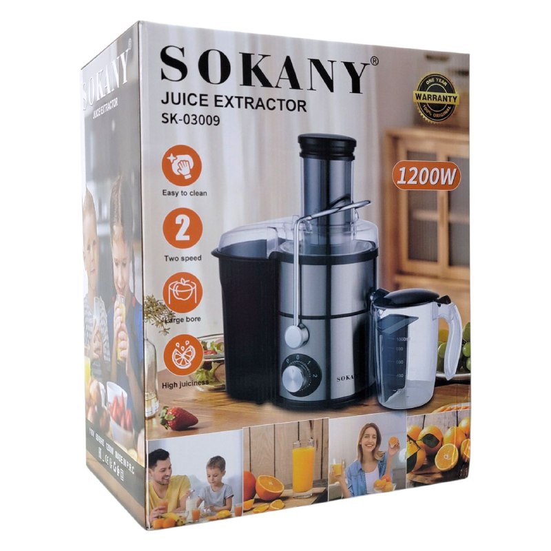 MAQUINA EXTRACTOR DE JUGO, EXPRIMIDOR DE JUGOS DE 1200W FUERZA, 2 VELOCIDADES, ALTA JUGOSIDAD SK-03009 SOKANY