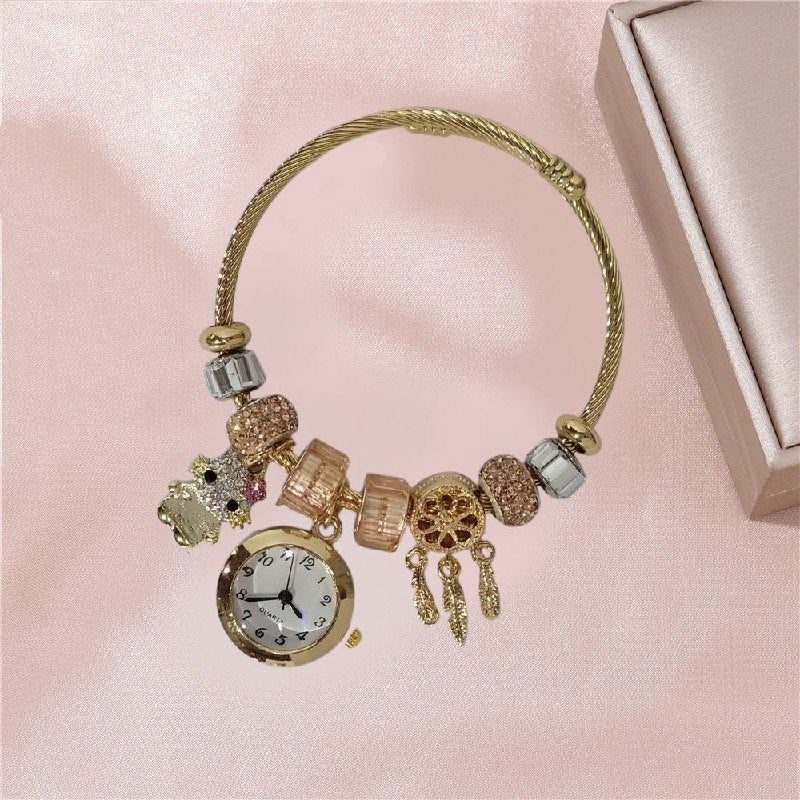 RELOJ ECONOMICO ESTILO PANDORA PARA DAMA DE ACERO CON BAÑO DE ENCHAPE