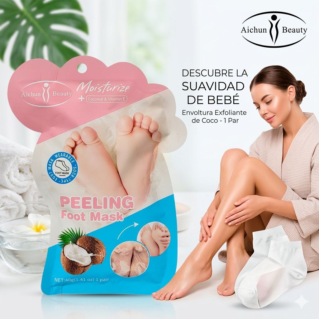 MASCARILLA PARA PIES EXFOLIANTE CON EXTRACTO DE COCO Y VITAMINA E AICHUN BEAUTY 40G 1 PAR