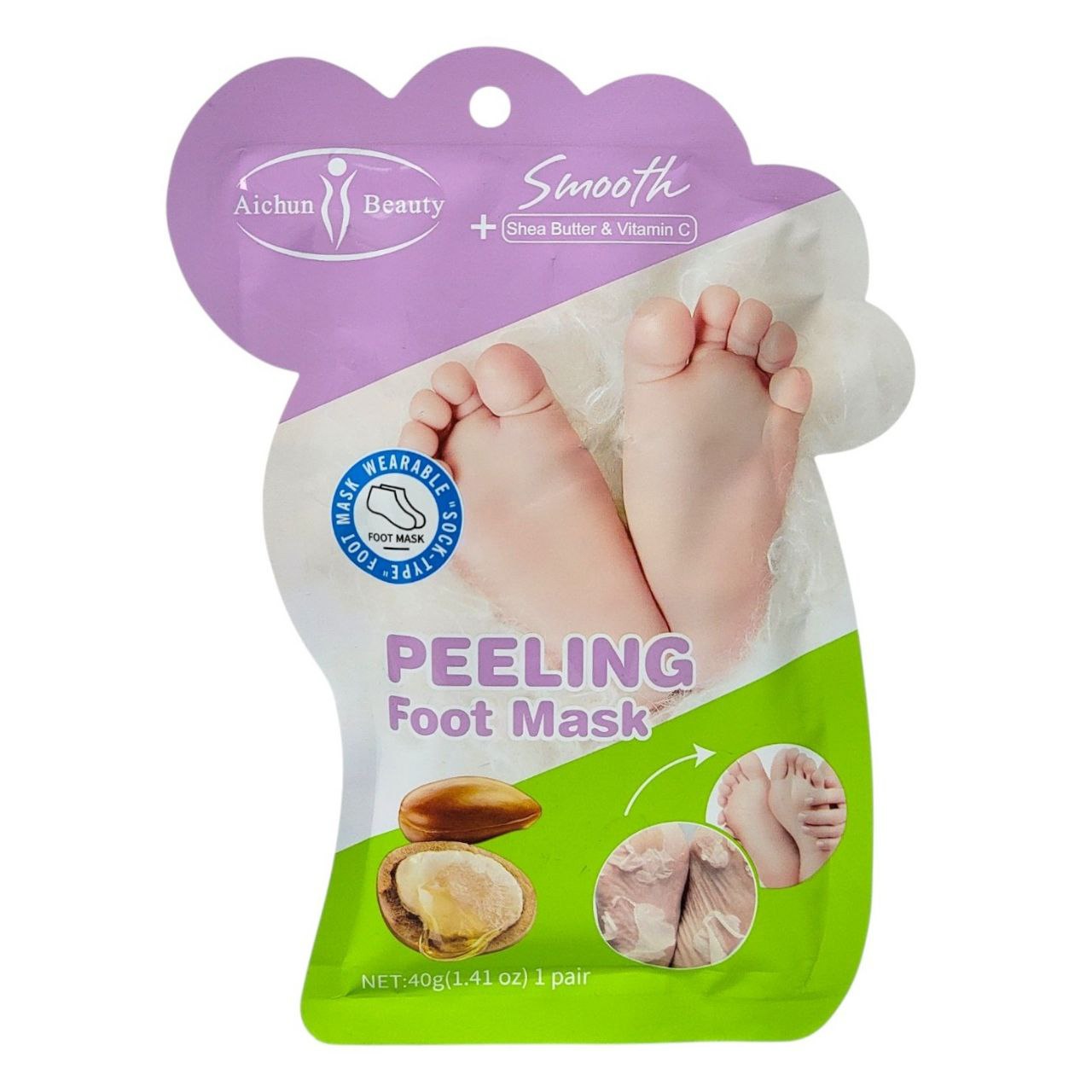 MASCARILLA PARA PIES EXFOLIANTE CON MANTECA DE KARITE Y VITAMINA C AICHUN BEAUTY 40G 1 PAR