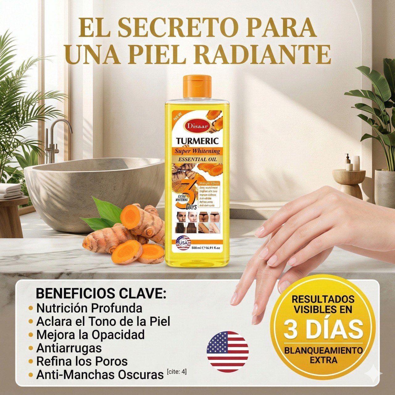 ACEITE CORPORAL ESENCIAL ACLARANTE Y REVITALIZANTE CON CURCUMA DISAAR 550G