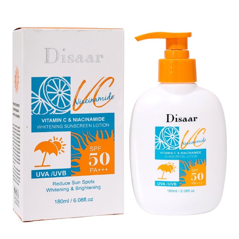 PROTECTOR SOLAR BLANQUEADOR SPF 50 DE VITAMINA C Y NIACINAMIDA DISAAR 180ML
