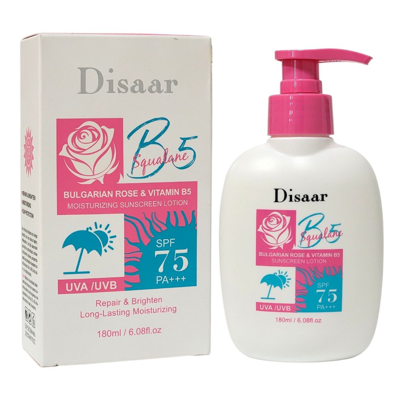 PROTECTOR SOLAR CORPORAL Y FACIAL HIDRATANTE SPF 75 CON EXTRACTO DE ROSA BULGARA DISAAR 180ML