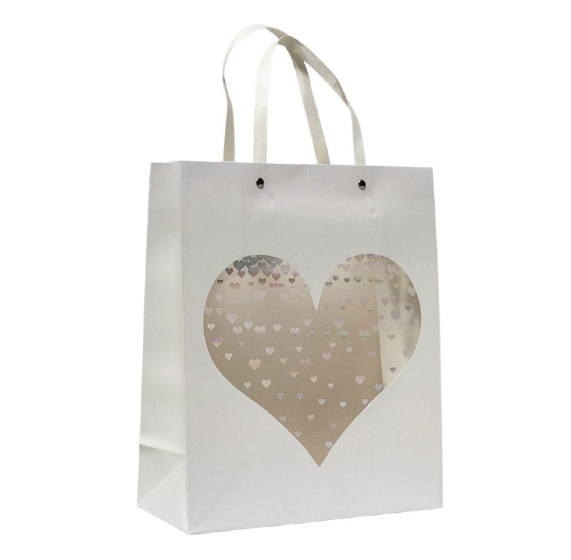 BOLSA DE REGALO DE CORAZON TRANSPARENTE MEDIANA 26X32X10CM