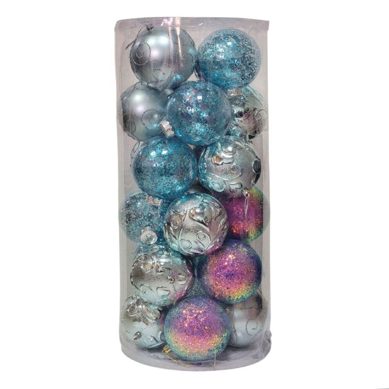 DECORACION ADORNO NAVIDEÑO PAQUETE DE 24 BOLAS DECORATIVAS DE 29CM DIAMETRO, IDEALES PARA DARLE UN TOQUE UNICO A TU ARBOL DE NAVIDAD