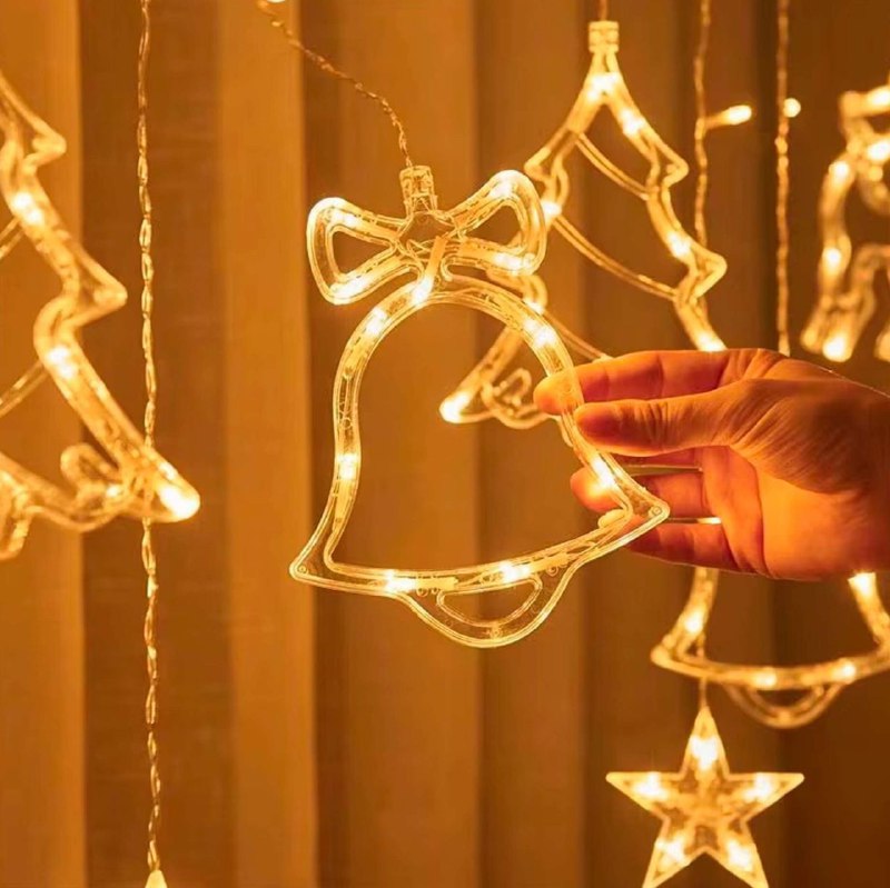 LUCES DECORATIVAS NAVIDEÑAS CORTINA DE LUCES LED FORMA DE ESTRELLA, RENO, ARBOL Y CAMPANA DECORACION PARA EL HOGAR  9 MODOS DE CAMBIO DE LUZ, 20X9.5X20CM LED CHRISTMAS LIGHTS