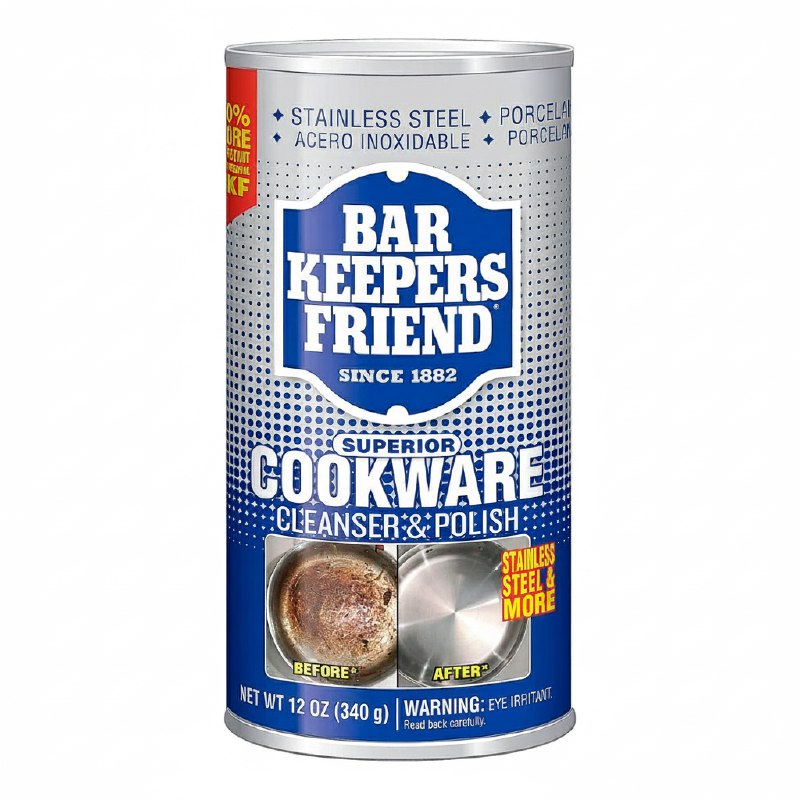 LIMPIADOR EN POLVO ABRILLANTADOR PARA COCINA, ELIMINA MANCHAS DIFICILES DE ACERO INOXIDABLE BAR KEEPERS 340G