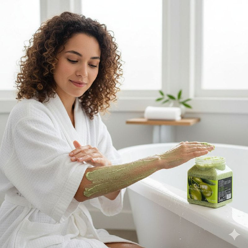 CREMA CORPORAL EXFOLIANTE DE OLIVA SUAVIZANTE, DA BRILLO RAIDANTE Y QUITA MANCHAS OSCURAS NATURAL FOR ALL SKIN 500ML