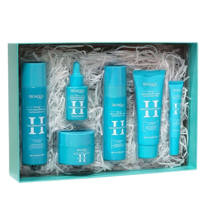 SET DE CUIDADO FACIAL DE ACIDO HIALURONICO DE 6 PIEZAS, HIDRATA, REPARA Y TENSA LA PIEL BIOAQUA HYALURONIC ACID