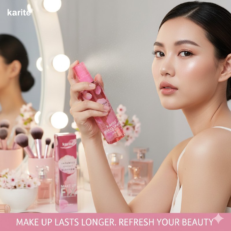 FIJADOR DE MAQUILLAJE DE FLOR DE CEREZO JAPONES REFRESCANTE DURADERO HIDRATANTE KARITE 220ML