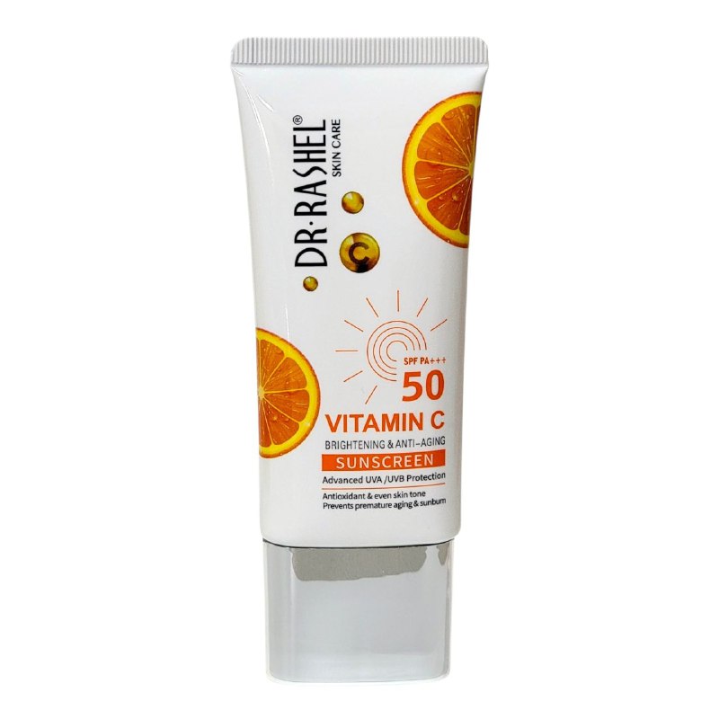 PROTECTOR SOLAR ILUMINADOR Y ANTIENVEJECIMIENTO SPF50PA, PROTEGE LA PIEL DEL DAÑO SOLAR, CON VITAMINA C, PREVIENE EL ENVEJECIMIENTO Y QUEMADURAS DR RASHEL 50G