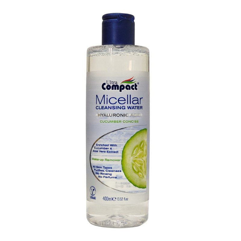 AGUA MICELAR DESMAQUILLANTE LIMPIADORA DE PEPINO Y ALOE VERA HIDRATANTE ULTRA COMPACT 400ML