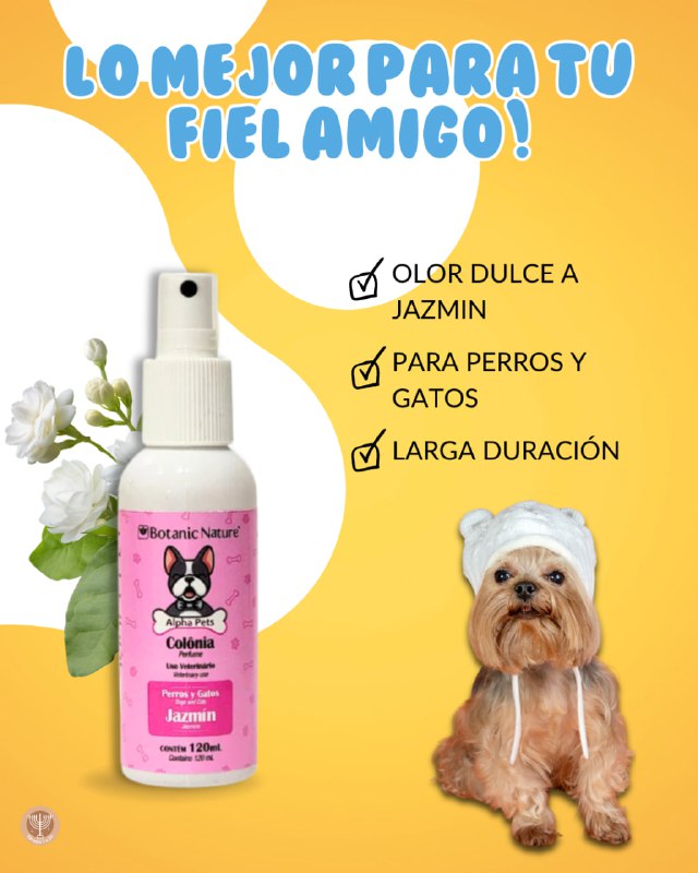 PERFUME PARA PERROS Y GATOS USO VETERINARIO AROMA JAZMIN BOTANIC NATURE ALPHA PETS 120ML