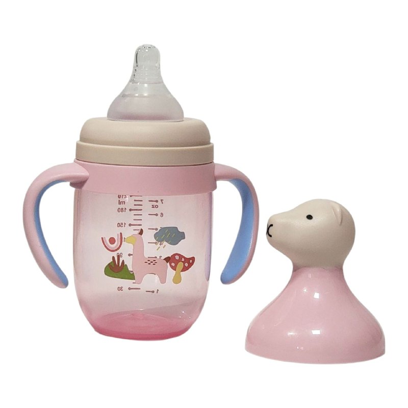 BIBERON CHUPON PARA BEBES CON ASAS, PEPE DE FACIL AGARRE Y BOQUILLA O TAPA PREVIENE DERRAMES, CAPACIDAD 210ML SMILY BABY