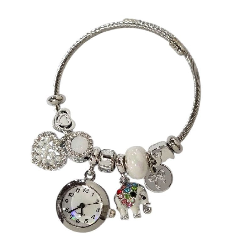 RELOJ ECONOMICO ESTILO PANDORA PARA DAMA DE ACERO CON BAÑO DE ENCHAPE