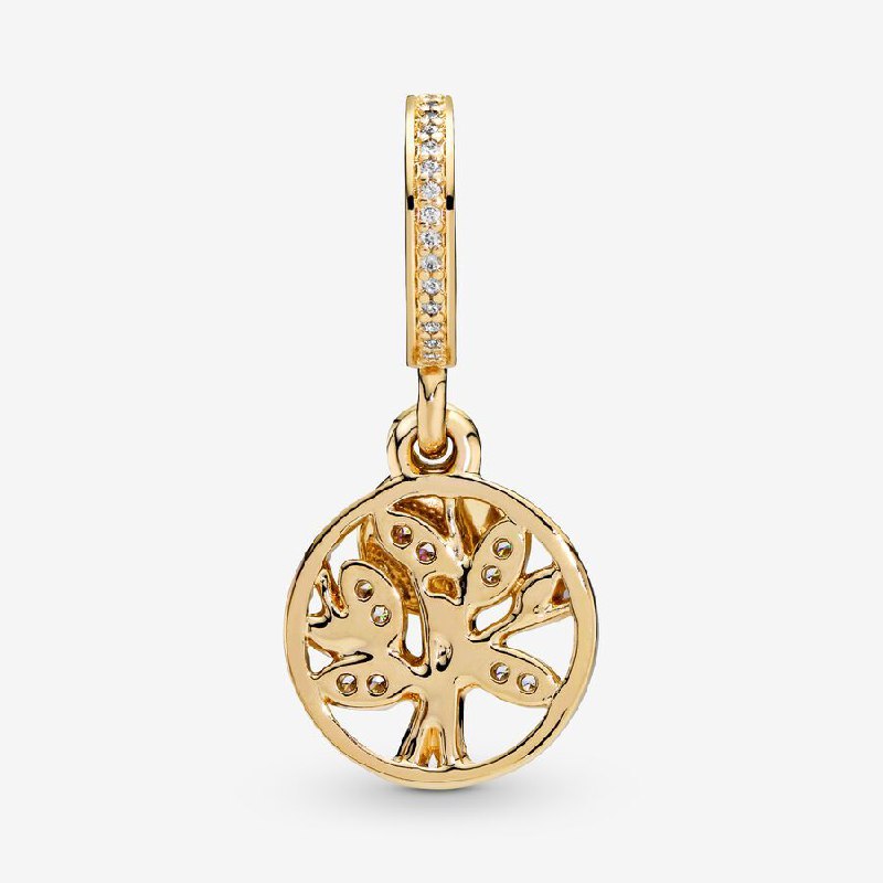 PCHARM4009$1 FORMA DE ARBOL DE FAMILIA DORADO PANDORA PLATA 9.25