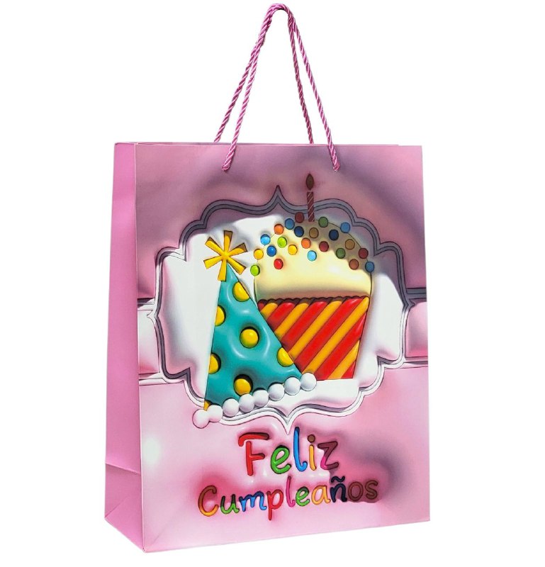 BOLSA DE REGALO FELIZ CUMPLEAÑOS MEDIANA 26X32X10CM