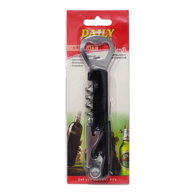 MAQUINA SACA CORCHO, ABRELATAS Y DESTAPADOR MULTIFUNCIONAL 3 EN 1 METALICO DAILY