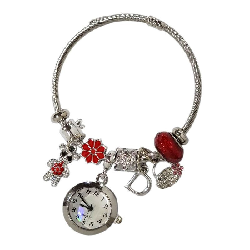 RELOJ ECONOMICO ESTILO PANDORA PARA DAMA DE ACERO CON BAÑO DE ENCHAPE