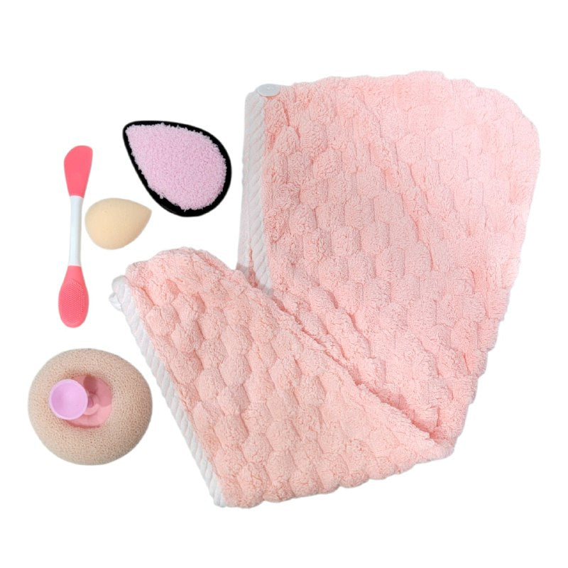 KIT DE CUIDADO FACIAL, TOALLA PARA EL PELO, ESPONJA DE MAQUILLAJE, CEPILLO DE SILICONA FACIAL, ALMOHADILLA DESMAQUILLANTE, ESPONJA EXFOLIANTE SWEET BEAUTY, 5 COLORES