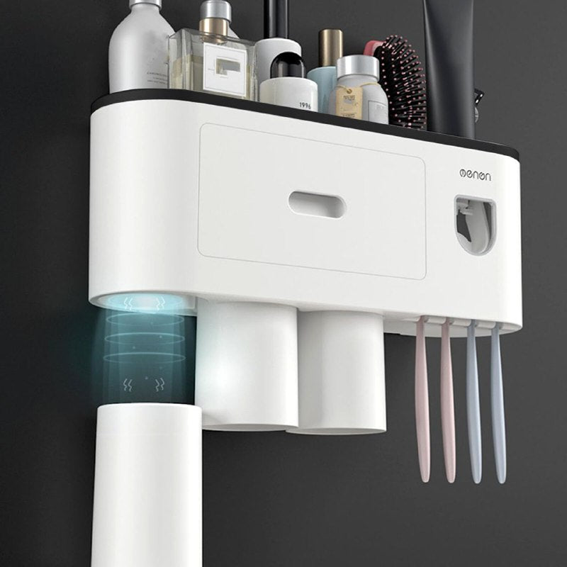 ORGANIZADOR PARA CEPILLOS DE DIENTES MONTADO EN LA PARED CON EXPRIMIDOR AUTOMATICO