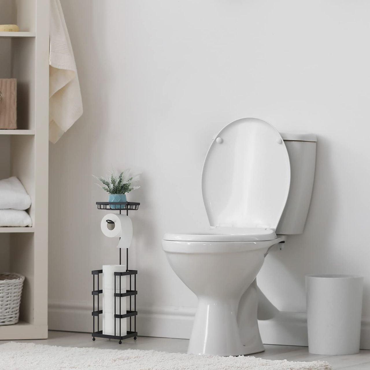 ESTANTE ORGANIZADOR PARA BAÑO, ALMACENAMIENTO DE PAPEL HIGIENICO Y SOPORTE PARA CELULAR