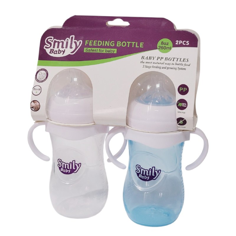 BIBERON CHUPON PARA BEBES EN SET DE 2 PIEZAS CON ASAS CAPACIDAD DE 330ML SMILY BABY