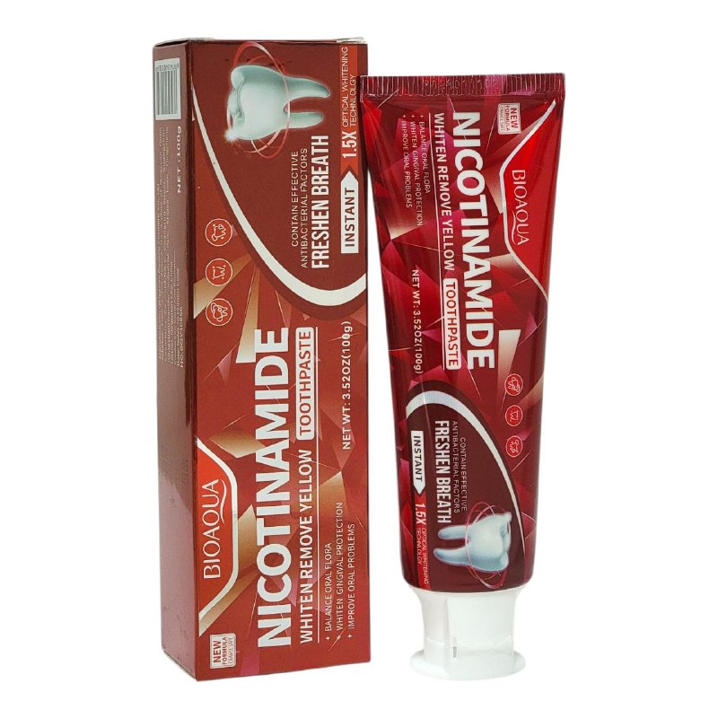 PASTA DE DIENTES, DE NICOTINAMIDA, BLANQUEA Y ELIMINA EL AMARILLO DE LOS DIENTES, REFRESCA Y LIMPIA LA BOCA MANCHAS Y SARRO BIOAQUA 100G