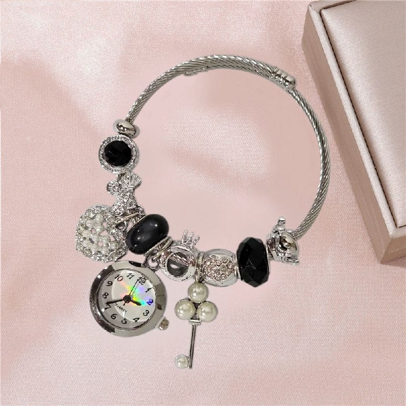 RELOJ ECONOMICO ESTILO PANDORA PARA DAMA DE ACERO CON BAÑO DE ENCHAPE