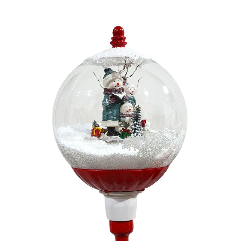 DECORACION ADORNO FAROL DOBLE NAVIDEÑO ELECTRICO MUSICAL CON NEVADA ARTIFICIAL Y ILUMINACION LED, PARA INTERIORES O EXTERIORES 49.5X34X63CM