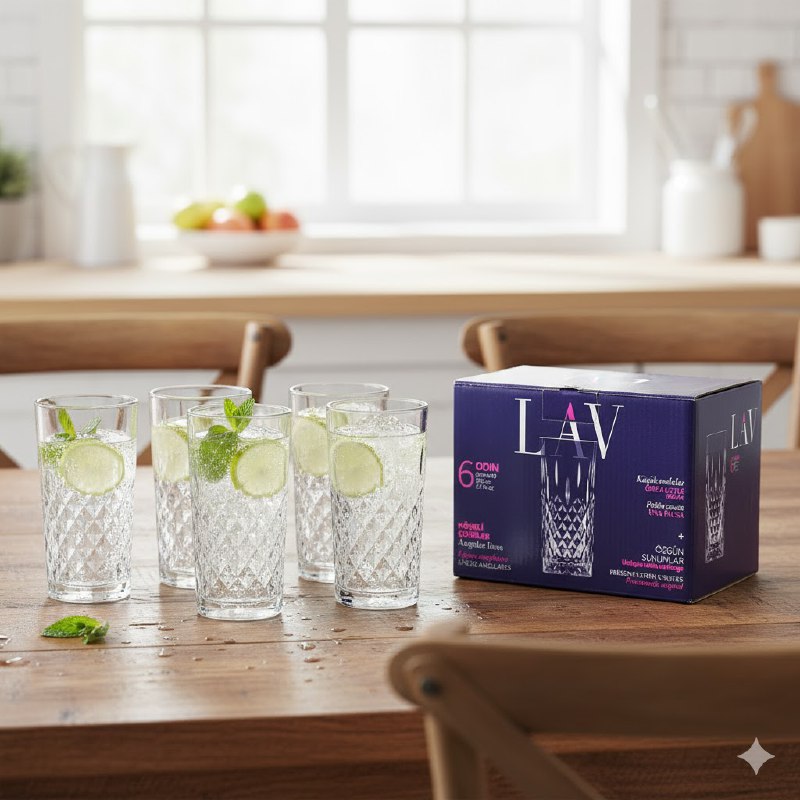 SET DE VASOS DE VIDRIO ELEGANTES Y MODERNOS 6PCS LAV 360ML