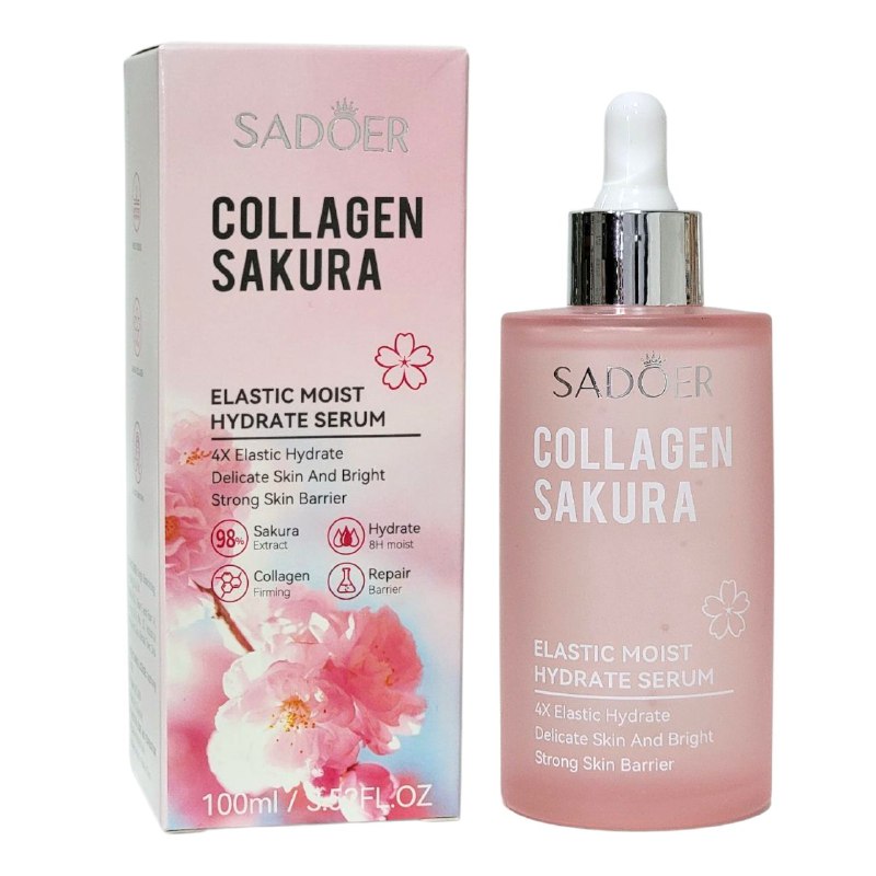 SUERO FACIAL DE COLAGENO Y SAKURA, DA TEXTURA HIDRATANTE DE FACIL ABSORCION, BLANQUE LA PIEL Y LA DEJA SUAVE SADOER 100ML