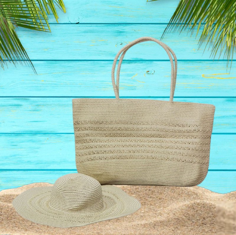 CONJUNTO DE SOMBRERO Y BOLSO PARA PLAYA, PROTEGETE DEL SOL CON ESTILO IDEAL PARA VACACIONES GAIA 53X39CM