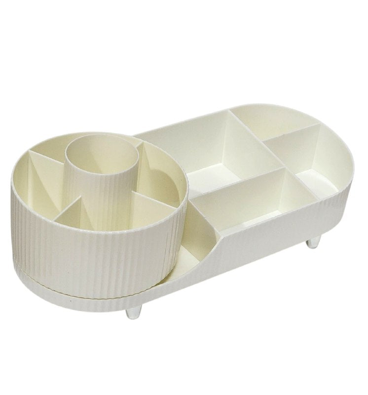 ORGANIZADOR DE MAQUILLAJE Y COSMETICOS DE ACRILICO CON BASE GIRATORIA 15X36CM, 4 ESTILOS