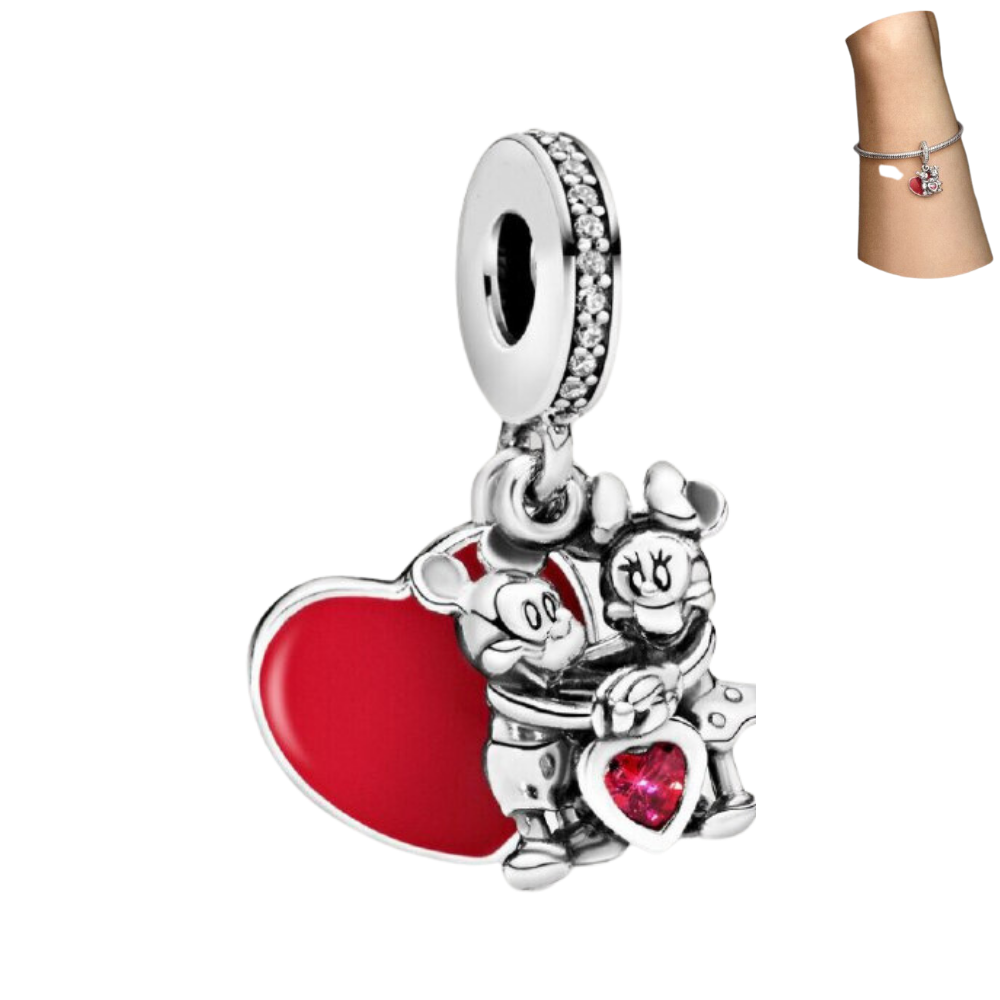 PCHARM1892 COLGANTE DOBLE FONDO CORAZON ROJO DE MICKEY Y MINNIE MOUSE