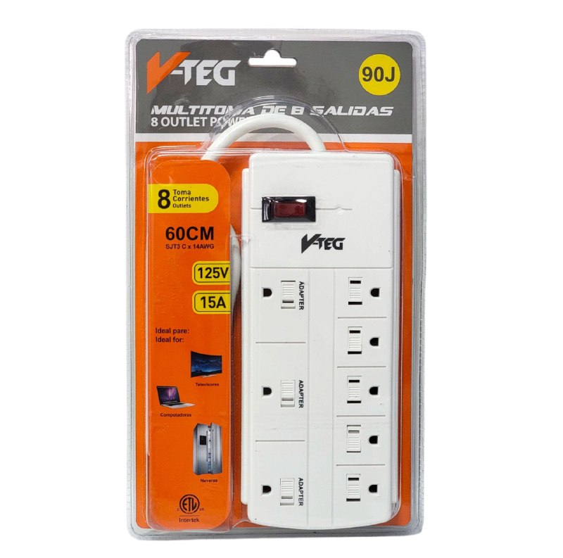 REGLETA EXTENSION ENCHUFE, REGLETA ELECTRICA CON MULTIPLES TOMAS, PROTECCION CONTRA SOBRETENSIONES PARA EL HOGAR Y OFICINA V-TEG