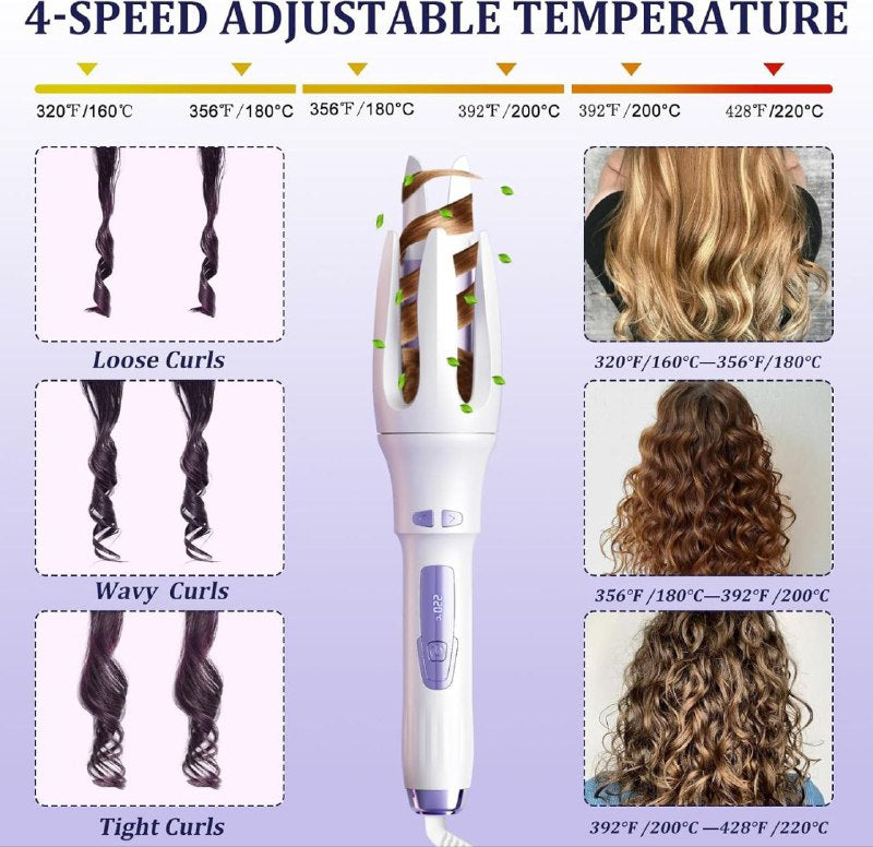 RIZADOR DE CABELLO AUTOMATICO CON AJUSTE DE TEMPERATURA PARA UN RIZADO PERSONALIZADO, CALENTAMIENTO RAPIDO, COLA GIRATORIA DE 360 GRADOS Y APAGADO AUTOMATICO PARA MAXIMA SEGURIDAD JUANBOSHI