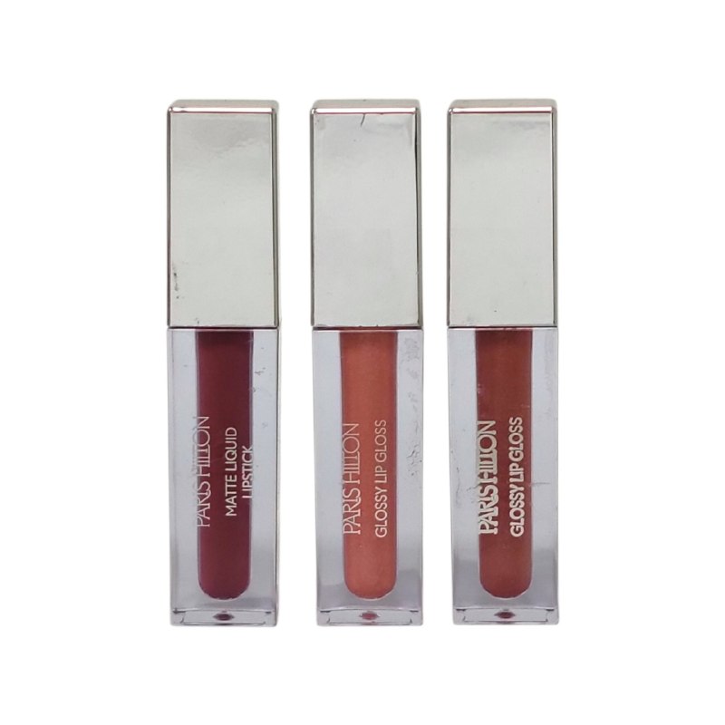 BRILLO LABIAL EN SET DE 3 PIEZAS, HIDRATANTES DE LARGA DURACION BRILLANTES Y MATTE PARIS HILTON