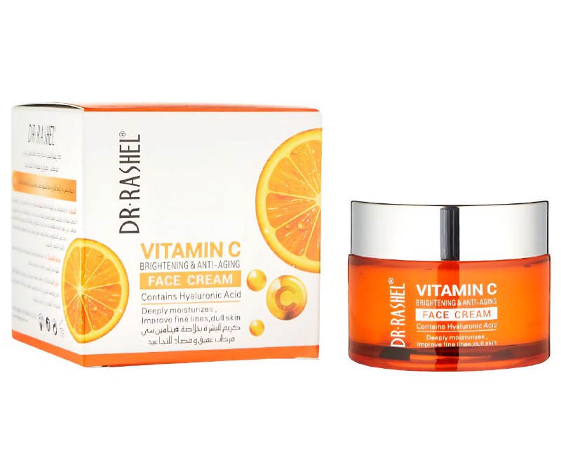 CREMA FACIAL DE VITAMINA C, ILUMINADORA Y ANTIENVEJECIMIENTO CON ACIDO HIALURONICO, REDUCE LAS ARRUGAS Y DA BRILLO DR RASHEL 50G