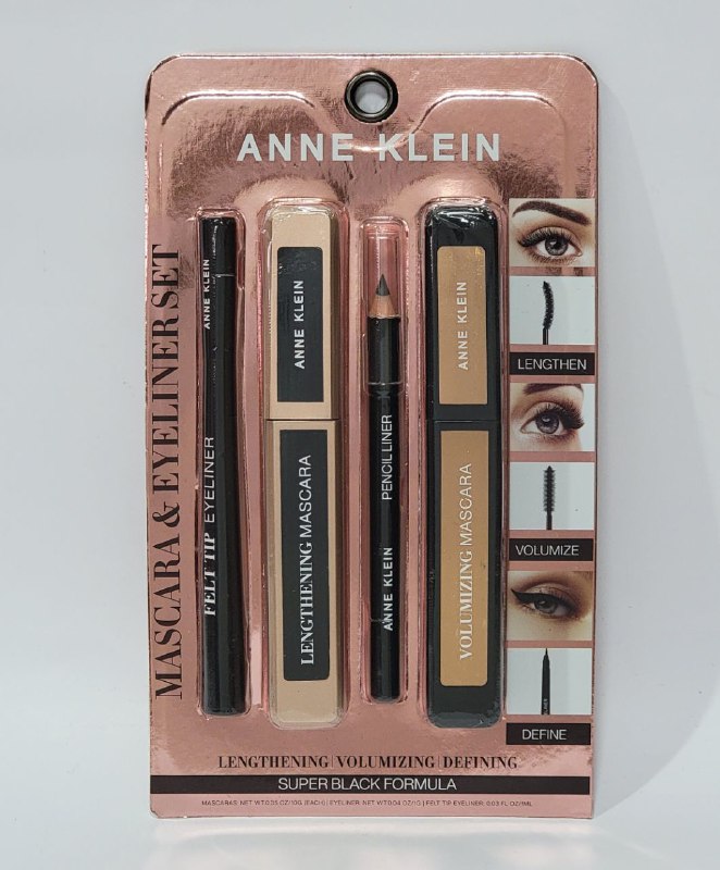 MASCARA PARA PESTAÑAS EN SET Y DELINEADOR PARA OJOS ORIGINAL ANNE KLEIN MASCARAS 10G, DELINEADOR 1ML, LAPIZ DELINEADOR 1G