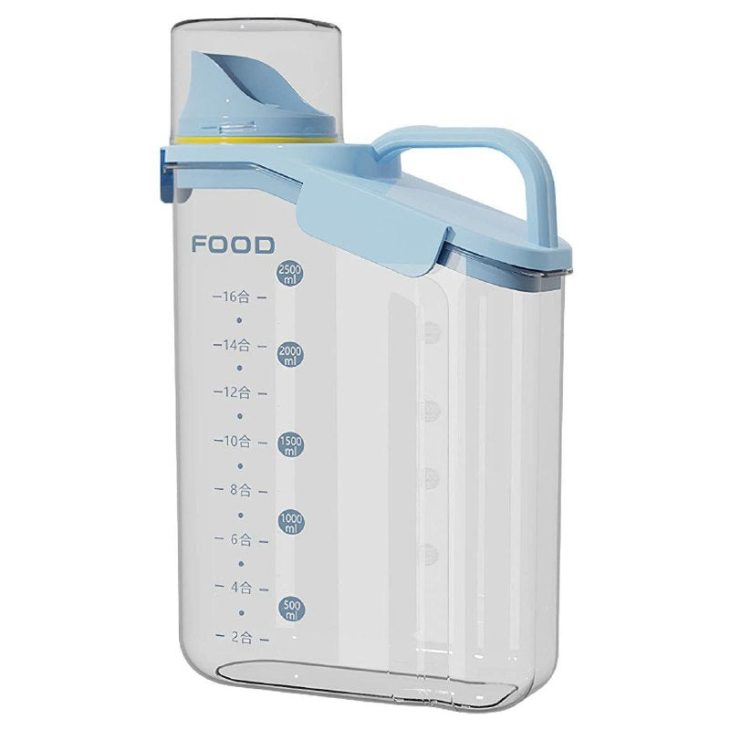 ALMACENADOR DISPENSADOR DE ALIMENTOS SECOS, CEREALES O GRANOS CON LINEAS MEDIDORAS Y TAPADERA DE PLASTICO 2600ML