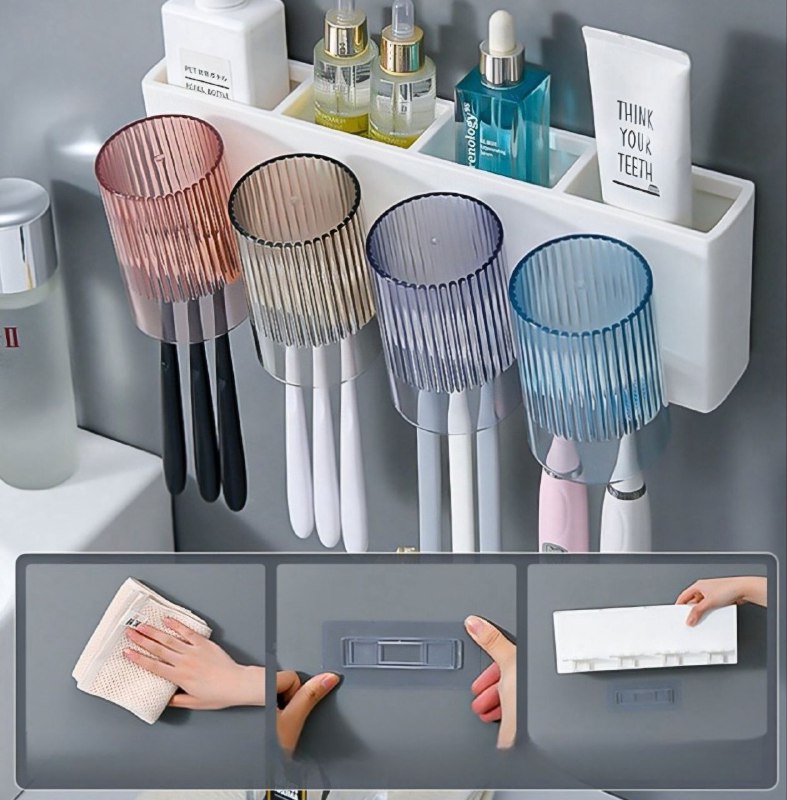 ESTANTE ORGANIZADOR PARA BAÑO CON DEPOSITO PARA CEPILLO DE DIENTES Y UTENSILIOS DE BELLEZA, INCLUYE 4 VASOS PARA ENJUAGAR, FACIAL DE LIMPIAR GOOD LIFE