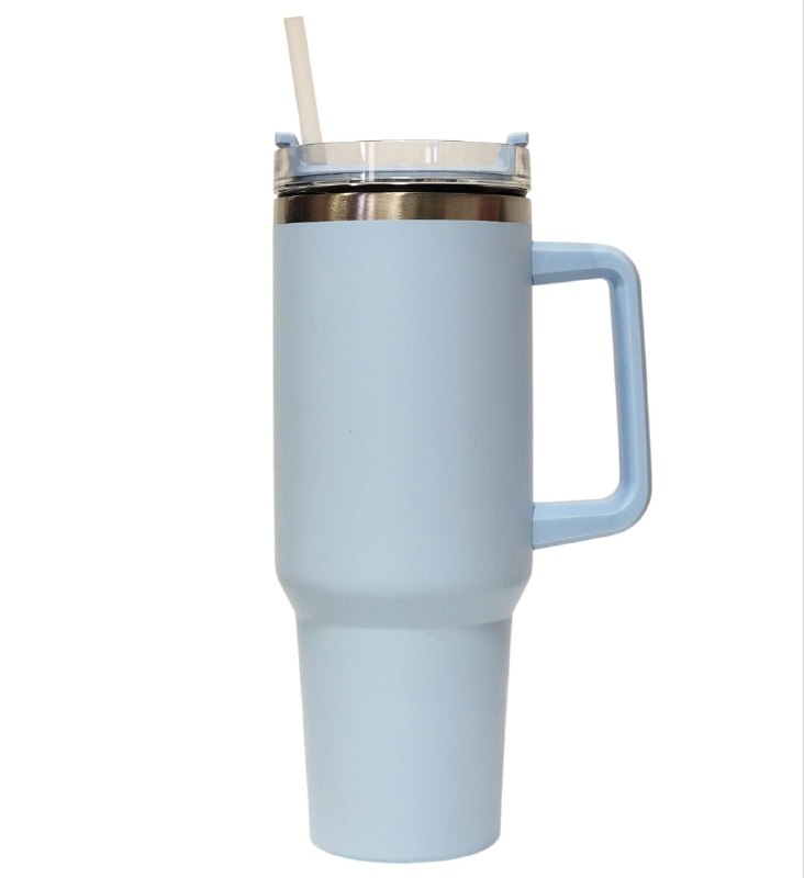 VASO TERMICO DE ACERO INOXIDABLE DOBLE PARED AL VACIO, 4 COLORES CON ASA Y PAJILLA 40OZ