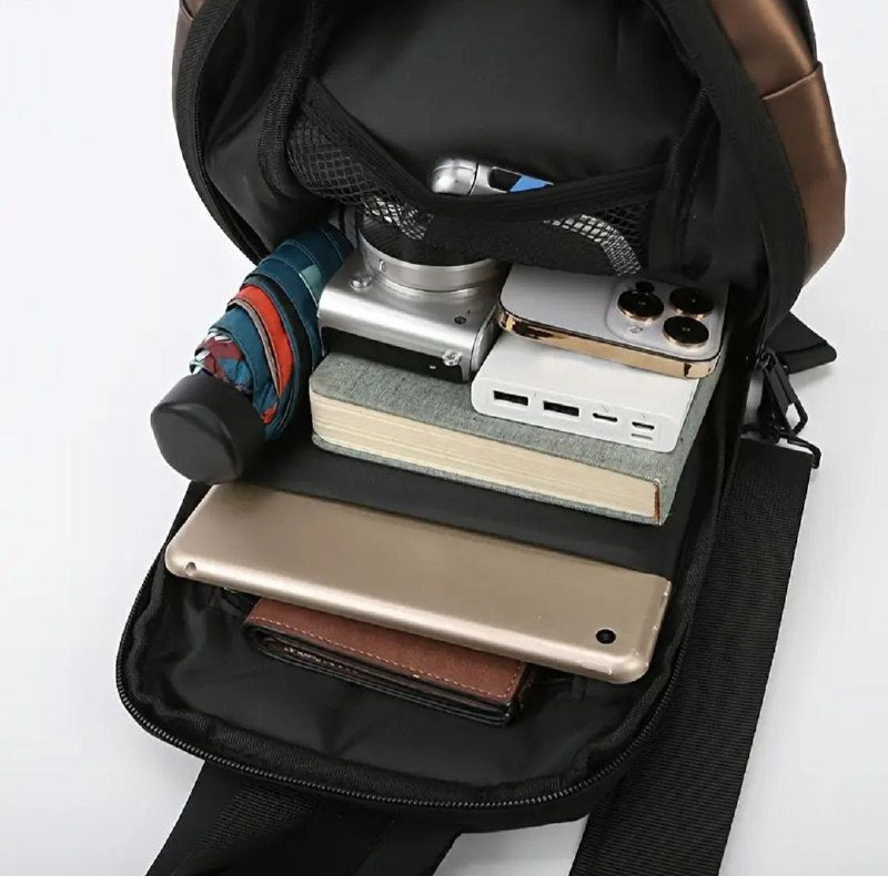 MOCHILA ECONOMICA CRUZADA IMPERMEABLE PARA HOMBRE CON PUERTO USB, SENDERISMO Y CAMINAR, DURADERO PORTATIL Y CLAVE ANTIRROBO