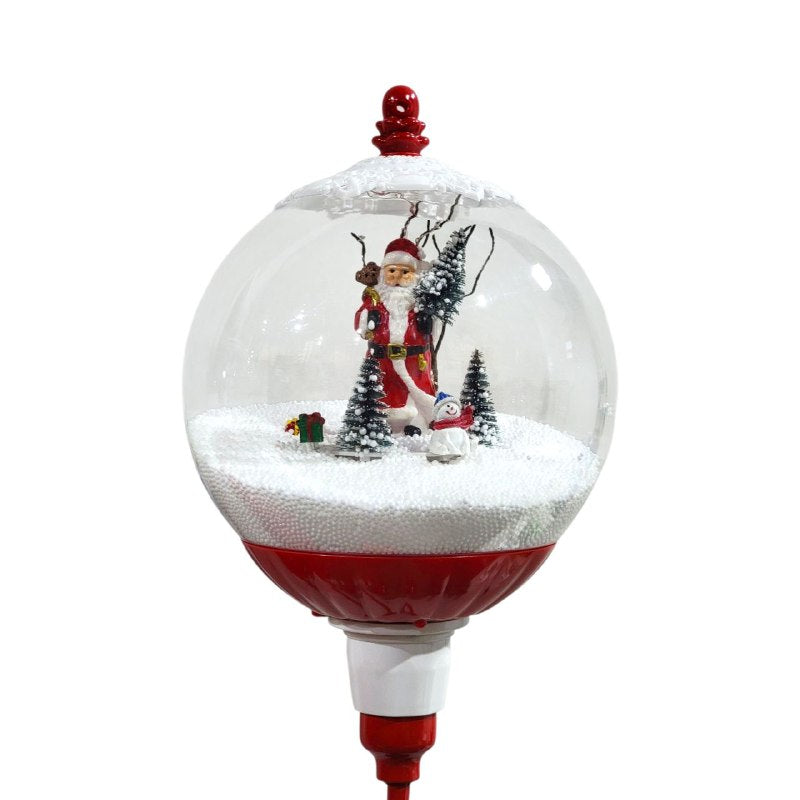 DECORACION ADORNO FAROL DOBLE NAVIDEÑO ELECTRICO MUSICAL CON NEVADA ARTIFICIAL Y ILUMINACION LED, PARA INTERIORES O EXTERIORES 49.5X34X63CM