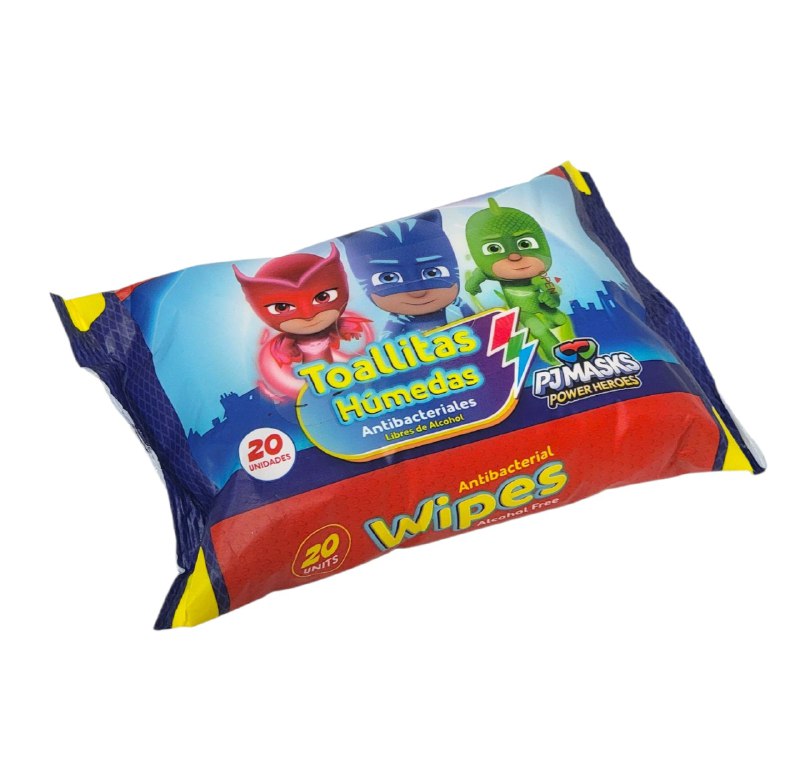 TOALLITAS HUMEDAS PARA NIÑOS ANTIBACTERIALE PJMASK 20UND