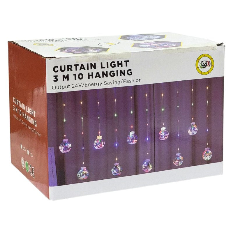 LUCES DECORATIVAS NAVIDEÑAS CORTINA DE LUZ LED DE 10 COLGANTES, PERFECTA PARA INTERIORES Y EXTERIORES, LUZ BLANCA 23.5X16X16.5CM